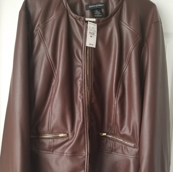 Sz 24 Ashley Stewart Peplum Faux Leather Jacket - Picture 11 of 12